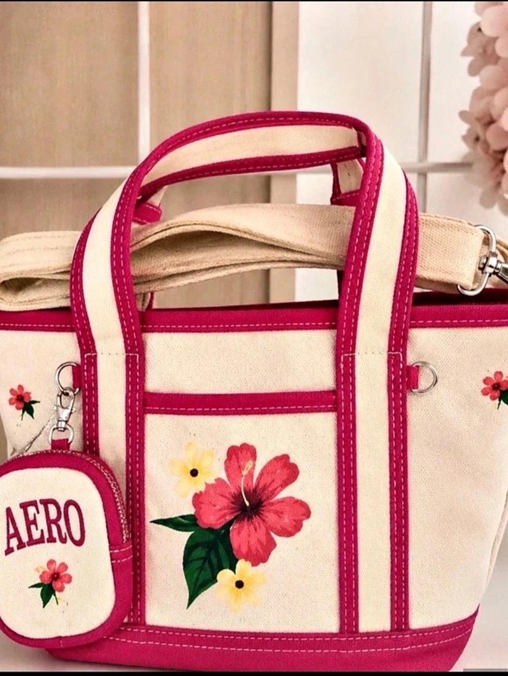Aéropostale Floral Tote Bag in Pink & Cream NWT